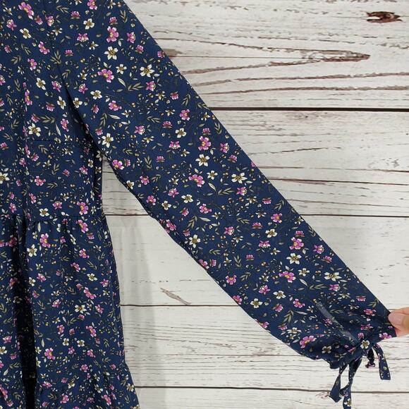 Wild Fable New Blue Floral  Bow Tie End Sleeve Tiered Dress Size Small - Picture 6 of 10